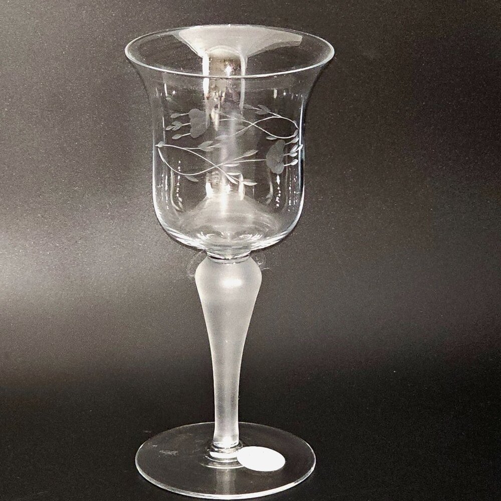 Princess House Heritage Votive Candleholder 7" vtg romantic crystal etched flora